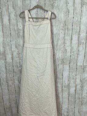 Cream Square-Neck Maxi Dress with Wide Straps and Waist Seam